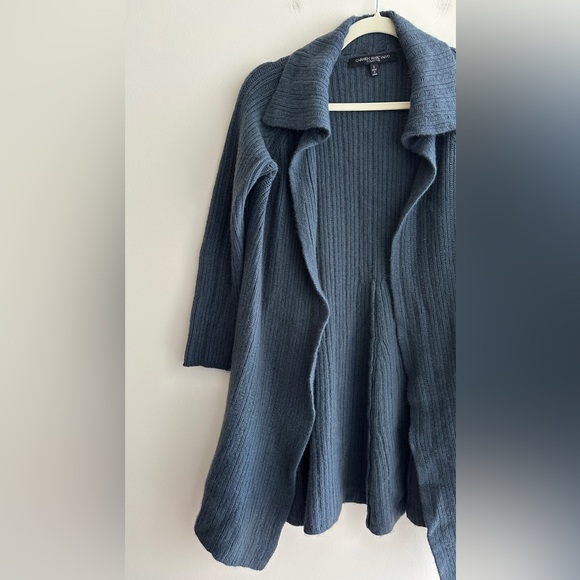 Carmen Marc Valvo Steel Blue Cozy Open Front Cardigan Sweater, Size Small - Picture 11 of 16